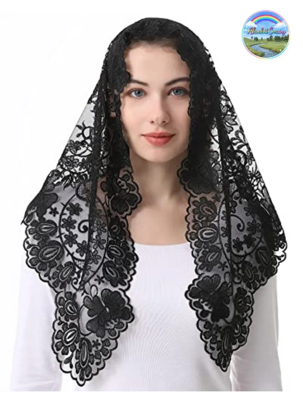 Triangle Catholic Mantilla Veil Floral Lace Scarf Shawl with Hairclips